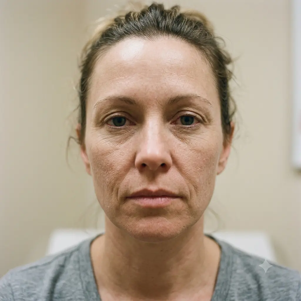 Before PDRN salmon DNA treatment — dull, dehydrated skin with fine lines